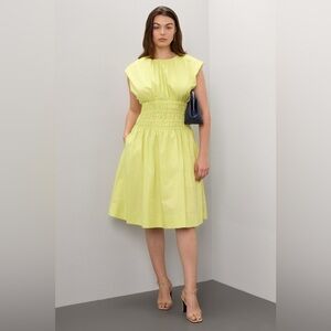 Edun Choi x RTR Neon Green Cotton Poplin Midi Dress Size 8